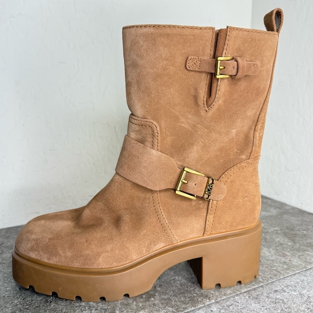 NEW Michael Michael Kors Perry Suede Leather Platform Moto Booties Size 9.5 - Picture 2 of 10